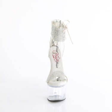 Босоніжки Passion-727RS *7 дюймів на підборах, 2 3/4 дюйма PF RS з прикрашеною манжетою на щиколотці, ззаду, сріблясті/прозорі