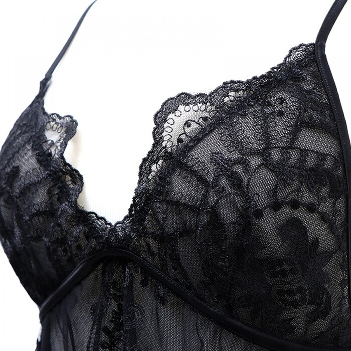 Сорочка эротическая UPKO, размер M, с вышивкой и подкладкой из сетки, черная