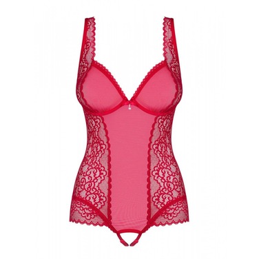 Боді з мереживними вставками Obsessive Rougebelle і відкритим доступом, червоний, S/M