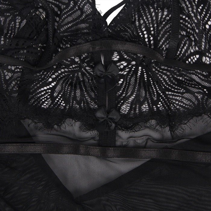 Пеньюар с трусиками Star Night с кружевом на топе и юбке, чёрный, XS-S