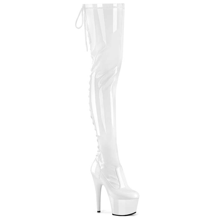 Сапоги Adore-3850, каблук 7 дюймов, высота ботинок 6 см, шнуровка сзади, эластичные сапоги до бедра, молния сбоку, белая лакированная эластичная кожа