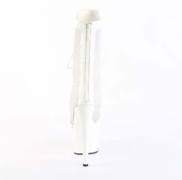 Чоботи Adore-1048RSNT на підборах 7 дюймів, чоботи до щиколотки з відкритим носком 2 3/4 дюйма, з блискавкою збоку, білі, з лакової сітки/білі