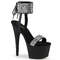 Босоніжки Pleaser Adore-770 *7 дюймів на підборах, 2 3/4 дюйма з мереживом ззаду та манжетою на щиколотці, з RS, чорна веганська шкіра/чорний