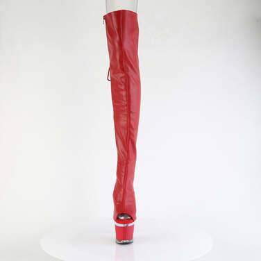 Сапоги Spectator-3030, каблук 7 дюймов, 3-дюймовый текстурированный PF-сапог со шнуровкой сзади, молния сбоку, красная искусственная кожа/прозрачно-красный