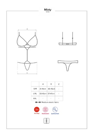 Боди ажурный полупрозрачный Obsessive Mixty teddy чёрный, S/M