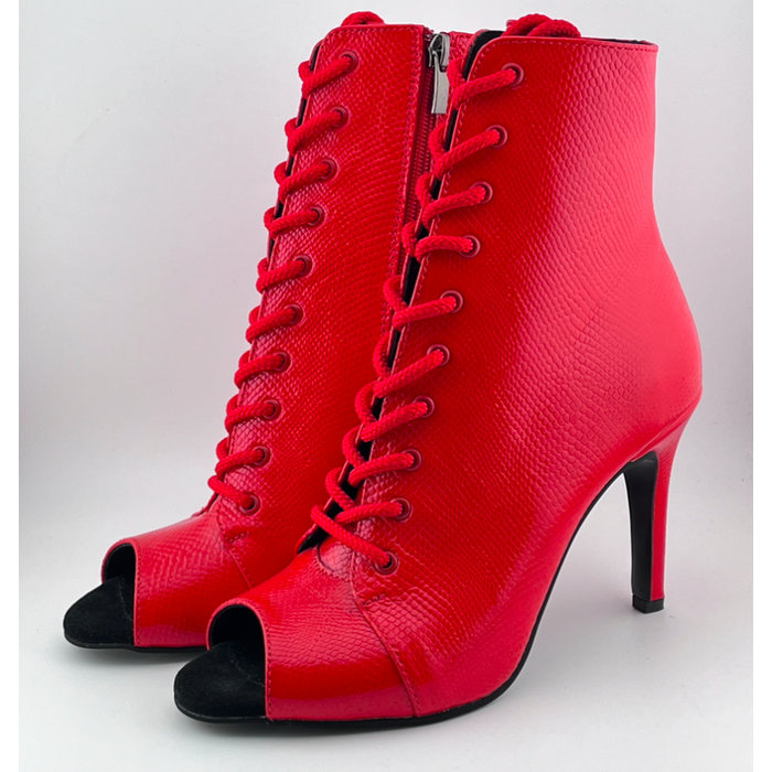 Профессиональные ботильоны для High Heels Premier из натуральной кожи, модель 'Красная змея', с открытым носком и шнуровкой, красный цвет