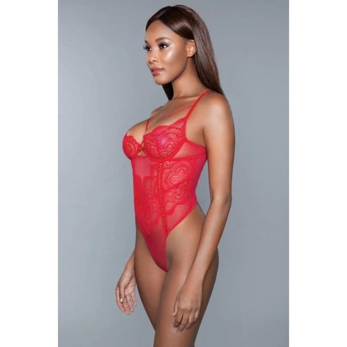 Боди Brenda кружевное, с косточками, красное, S