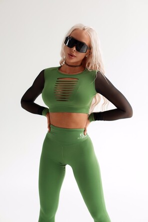 ТОП GREEN TOP WITH TULE LONG SLEEVES