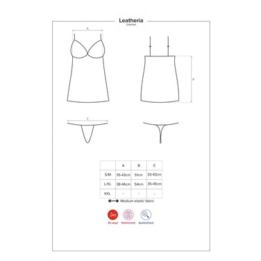 Платье винил Obsessive Leatheria chemise & thong, в комплекте стринги, черный, S/M