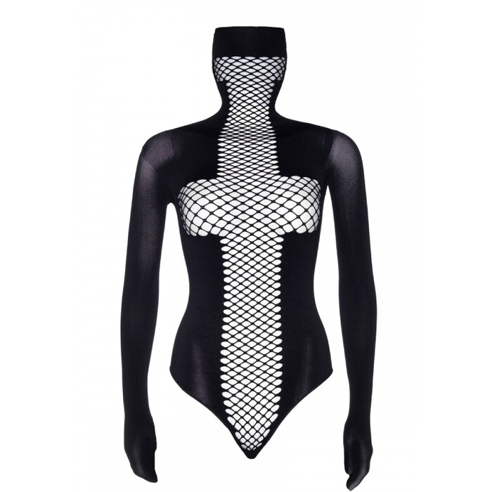 Эротическое боди для БДСМ Leg Avenue сетка, с удлиненными рукавами, с закрытым лицом