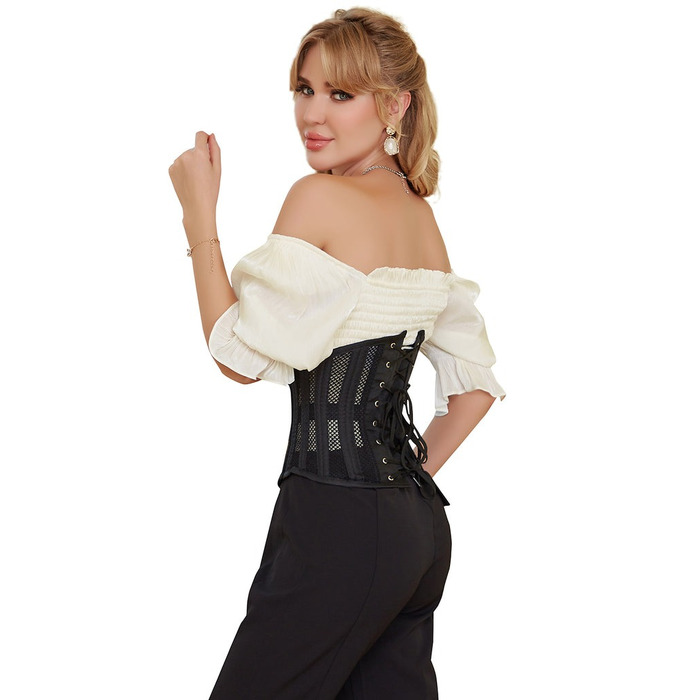 Корсет из сетки Star Night Steel Bones Grid Corsets с крючками и шнуровкой, черный, L (без коробки)