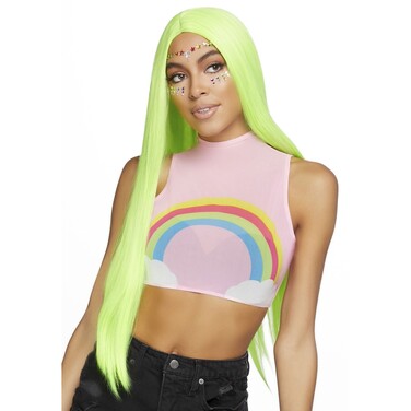 Парик прямой длинный Leg Avenue, салатовый, светится в ультрафиолете, 84 см