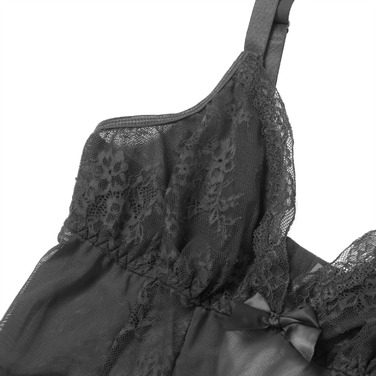 Платье-пеньюар макси с разрезами Star Night с трусиками, с кружевом, черное, L