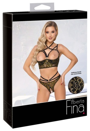 Комплект белья с открытым доступом, Abierta Fina, черный, 2 предмета, размер 75B/S