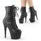 Чоботи Pleaser Adore-1020 на підборах 7 дюймів, шнурівка до щиколотки 2 3/4 дюйма, бічна блискавка, чорні веганські шкіряні туфлі
