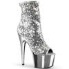 Чоботи Adore-1008SQ *7 дюймів на підборах, 2 3/4 дюйма з відкритим носком та блискітками, сріблясті