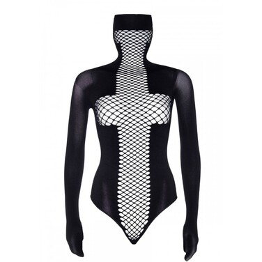 Эротическое боди для БДСМ Leg Avenue сетка, с удлиненными рукавами, с закрытым лицом