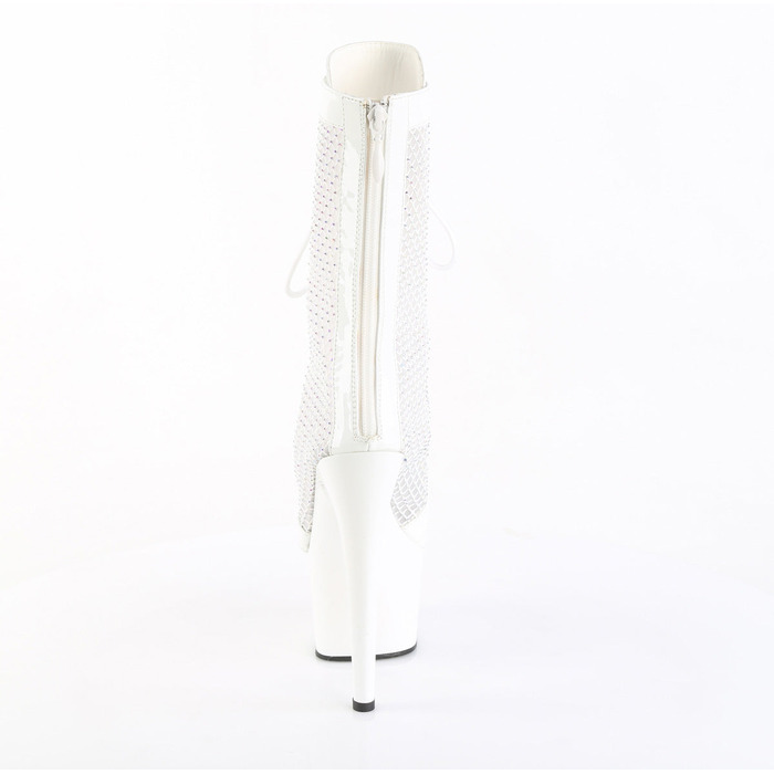 Чоботи Adore-1048RSNT на підборах 7 дюймів, чоботи до щиколотки з відкритим носком 2 3/4 дюйма, з блискавкою збоку, білі, з лакової сітки/білі