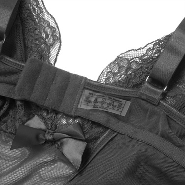 Платье-пеньюар макси с разрезами Star Night с трусиками, с кружевом, черное, S