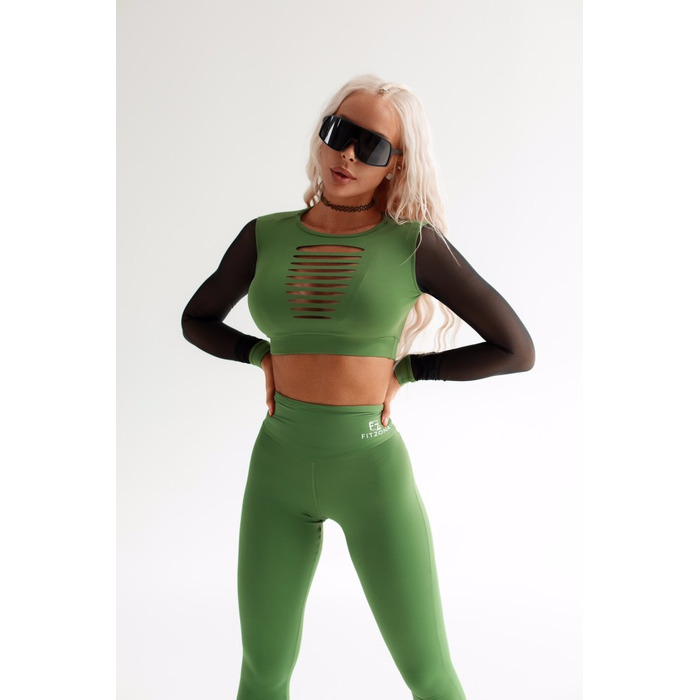 ТОП GREEN TOP WITH TULE LONG SLEEVES