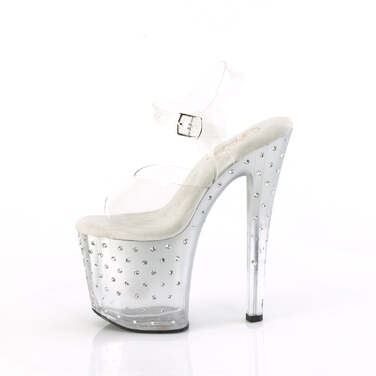 Босоножки Enchant-708T-LT, каблук 8 дюймов, ремешок на щиколотке шириной 3 3/4 дюйма со светодиодной подсветкой PF, прозрачный/серебристый