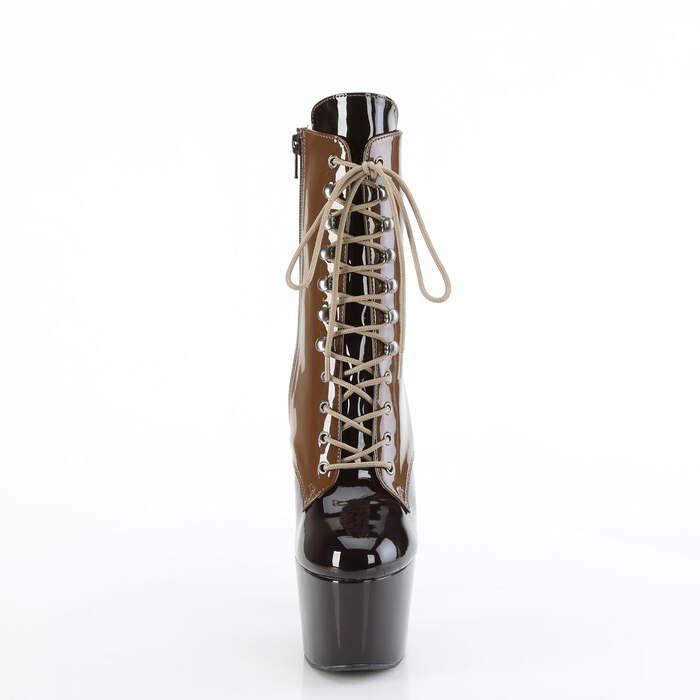 Ботинки Adore-1020DC *Каблук 7 дюймов, высота 2 3/4 дюйма, двухцветные ботильоны со шнуровкой, молния сбоку, кофейный/тёмно-коричневый цвет