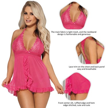 Пеньюар с трусиками Star Night с разрезом спереди и оборками, розовый, XS-S