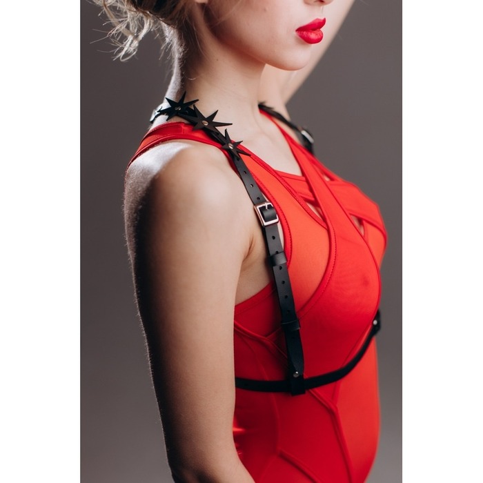 Портупея із зірочками Star Candy Hero, з екошкіри, чорна, One Size