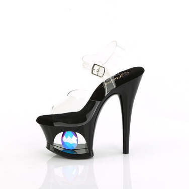 Босоножки Moon-708DIA, каблук 7 дюймов, босоножкии с вырезом PF, ремешком на щиколотке шириной 2 3/4 дюйма и призмами, прозрачные/черные