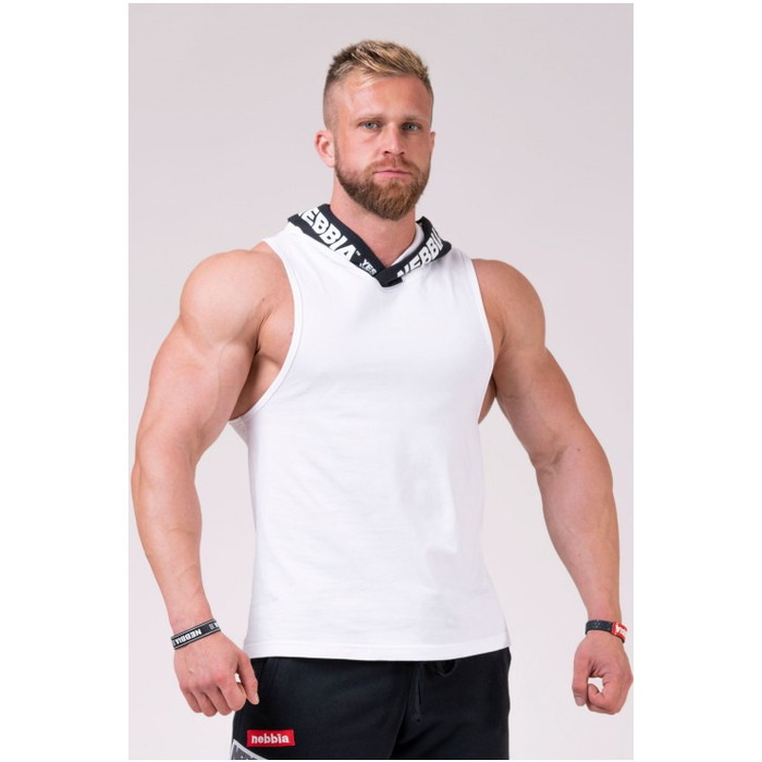 Майка с капюшоном NEBBIA NO EXCUSES Tank Top with a Hoodie 173 white