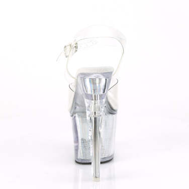 Босоніжки Flashdance-708SCH на фестончастому каблуці 7 дюймів, босоніжки з підсвічуванням PF LED 3 1/4 дюйма, прозора/срібляста голограма