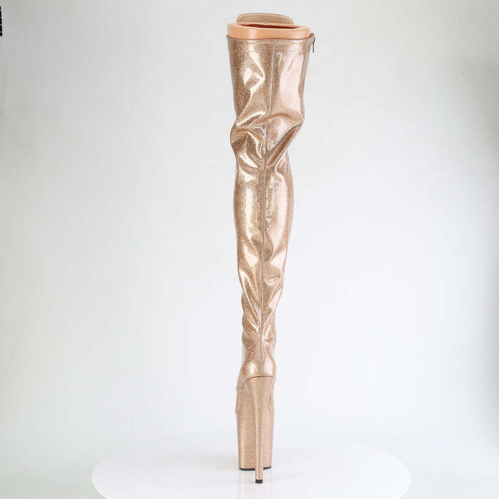 Ботинки Flamingo-3020GP *Каблук 8 дюймов, 4-дюймовые эластичные сапоги на шнуровке, боковая молния, лакированная кожа с золотым блеском