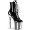Ботинки Pleaser Flamingo-1020, каблук 8 дюймов, 4-дюймовые PF-ботинки со шнуровкой спереди, молния сбоку, чёрный/серебристый хром