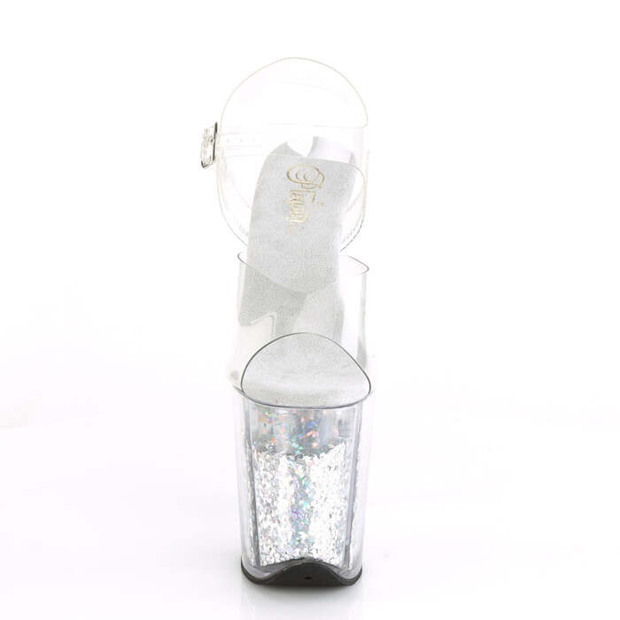 Босоніжки Flamingo-808GF на підборах 8 дюймів, босоніжки з ремінцем на щиколотці 4 дюйми з блискітками, прозорі/сріблясті