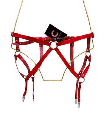 Пояс для панчох Candy Hero 'модель S6', екошкіра, ручна робота, червоний