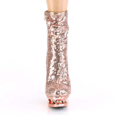 Ботильоны Blondie-R-1009, каблук 6 дюймов, высота 3,5 см, блестящие ботильоны PF, молния сбоку, розовое золото