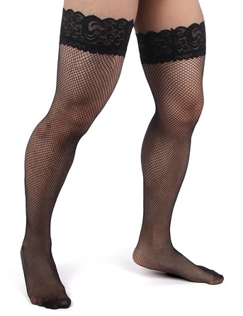 Панчохи чоловічі чорні в сіточку з мереживом Star Night на силіконовій стрічці, S