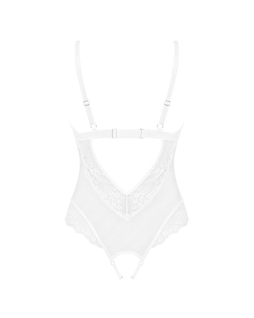 Прозорий боді Obsessive Heavenlly з відкритим доступом, білий, XS/S