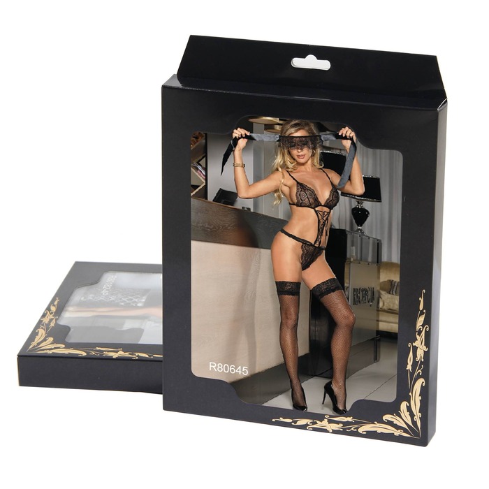 Комплект білизни Star Night боді та пов'язка на очі, чорний, M-L