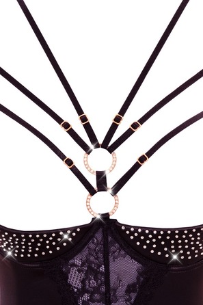 Боді з відкритими грудьми Abierta Fina Body Rhinestone декороване стразами, чорне, 75B/S