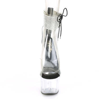 Босоніжки Adore-724RS на підборах 7 дюймів, босоніжки з манжетою на щиколотці 2 3/4 дюйма з RS, блискавка ззаду, чорні/прозорі