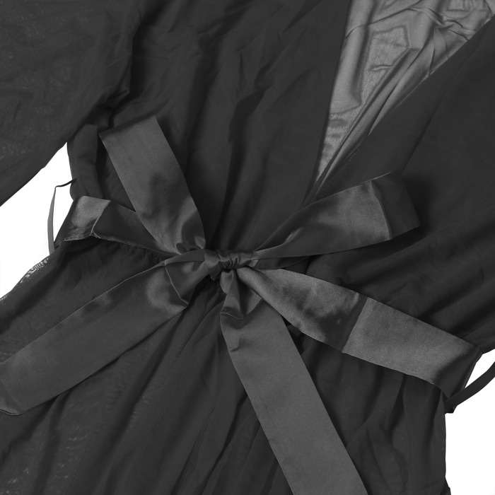 Халат Star Night з мереживом та поясом, чорний, XS-S