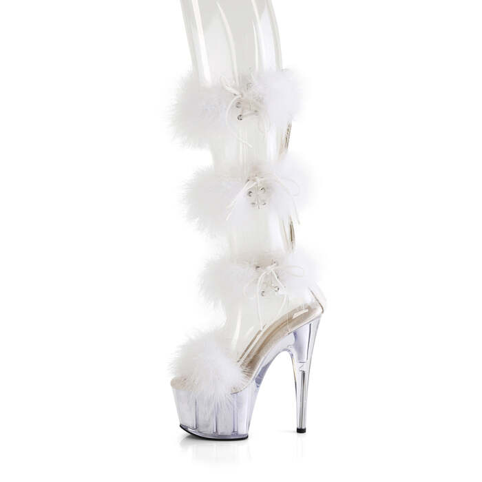 Босоніжки Adore-728F *7 дюймів на підборах, 2 3/4 дюйма з хутра марабу PF, блискавка ззаду, прозорі/білі