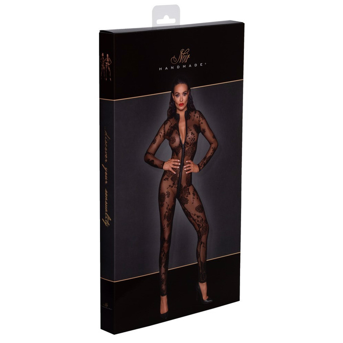 Комбінезон сексуальний напівпрозорий L F237 Noir Handmade, з візерунком та блискавкою