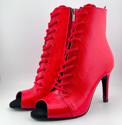 Профессиональные ботильоны для High Heels Premier из натуральной кожи, модель 'Красная змея', с открытым носком и шнуровкой, красный цвет