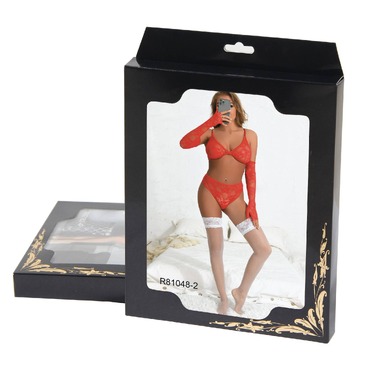 Комплект білизни з рукавичками Star Night мереживний, червоний, XS-S