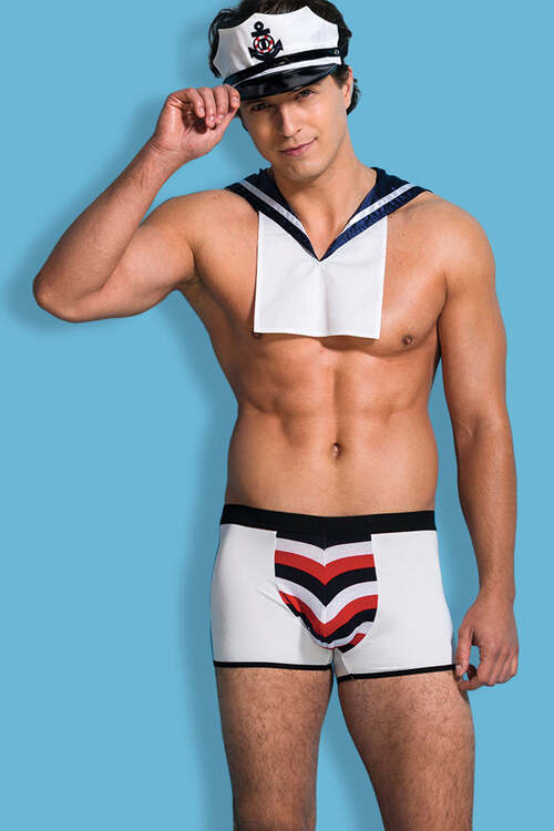 Костюм Моряка Sunspice кепка, боксеры, воротник, синий - белый, S/M