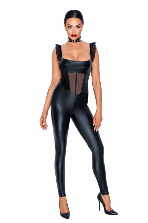 Комбинезон из винила со вставкой из сеточки Noir Handmade F256 черный, M