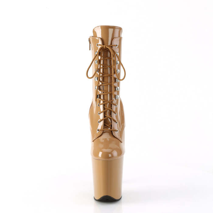 Ботинки Flamingo-1020, каблук 8 дюймов, 4-дюймовые PF-ботинки со шнуровкой спереди, молния сбоку, бежевые