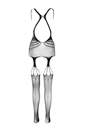 Комбинезон сетка с открытым доступом и имитацией чулков BS070 black